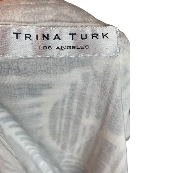 Trina Turk Womens Lek Bamboo Forest Shift Dress White Blue Geometric Sequin M/L - Picture 12 of 12
